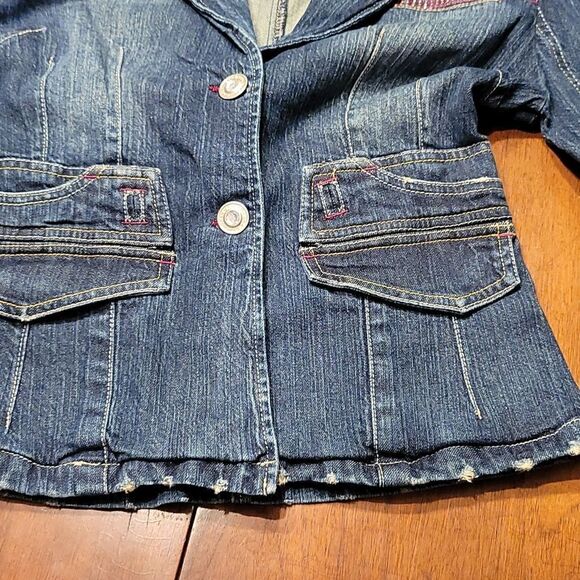 ROCAWEAR Distressed Denim Pink Bedazzled Glam Rock Jean Jacket - Picture 12 of 12